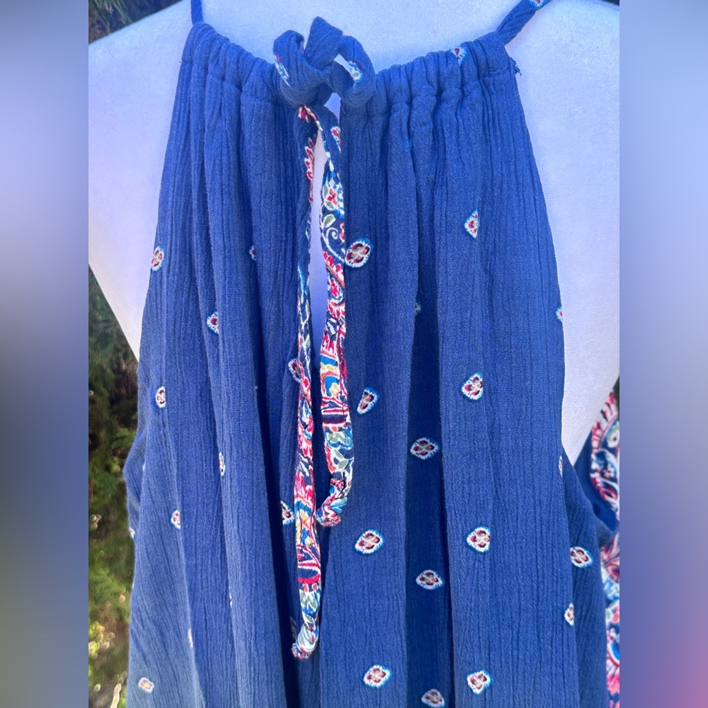 Women’s AUW Bohemian Navy Floral Halter Midi Dress size L - Picture 6 of 14